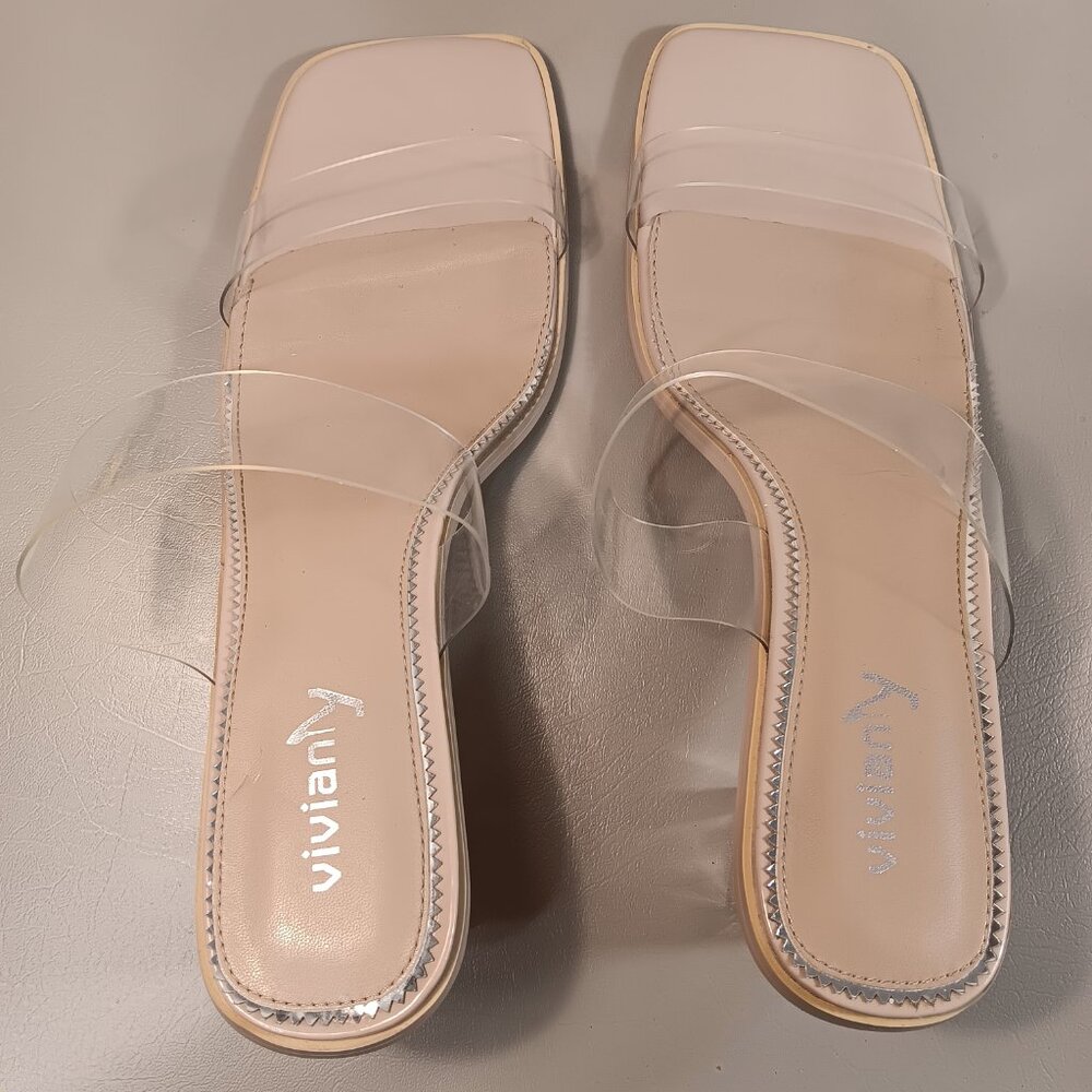 Vivianly Clear Strap Block Heel Sandals in Nude Size 11 - Picture 3 of 11